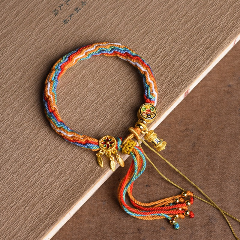 Tibetan Blessing String Bracelet – Om Mani Padme Hum & Dreamcatcher Design