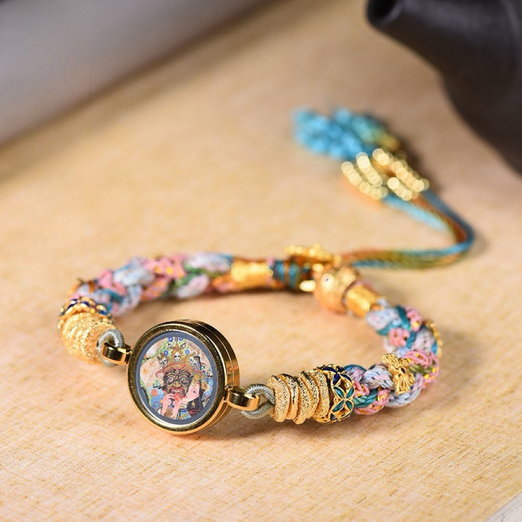 Handmade Tibetan Fortune Knot Bracelet โ Yellow Dzambhala Wealth Charm