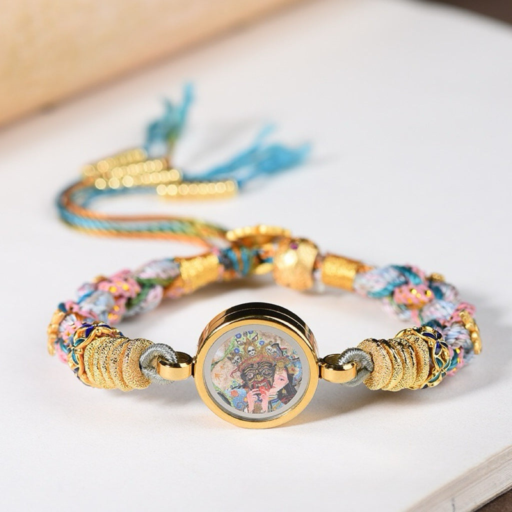 Handmade Tibetan Fortune Knot Bracelet โ Yellow Dzambhala Wealth Charm
