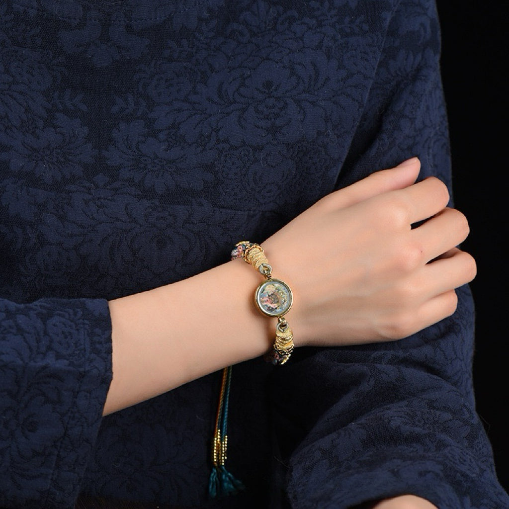 Handmade Tibetan Fortune Knot Bracelet โ Yellow Dzambhala Wealth Charm