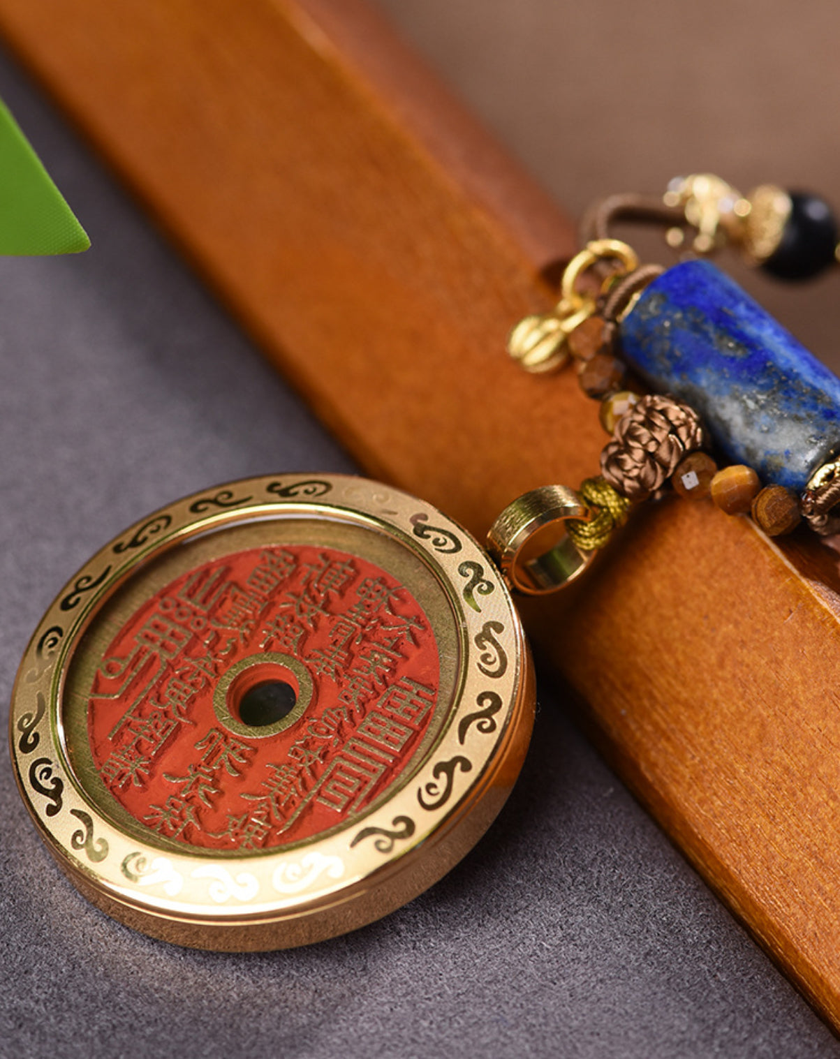 Ebony & Cinnabar Amulet Necklace โ Vintage Thangka Guardian Pendant