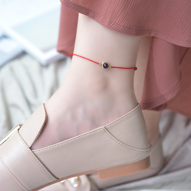 Blossom Steps Anklet – Handmade Garnet Cord for Love & Luck