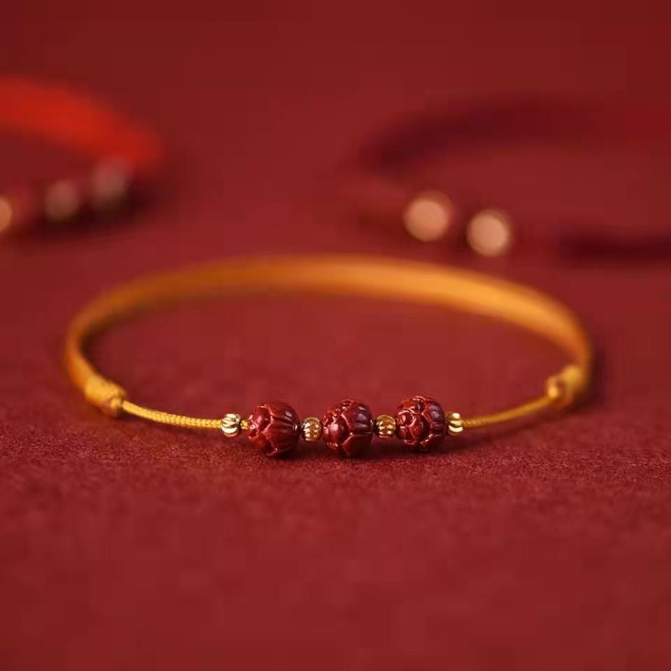 "Lotus Steps" ā Handwoven Cinnabar Blessing Anklet