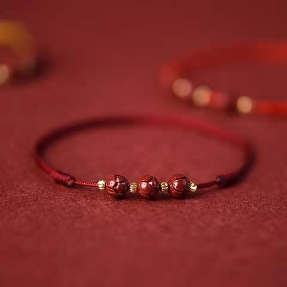 "Lotus Steps" ā Handwoven Cinnabar Blessing Anklet