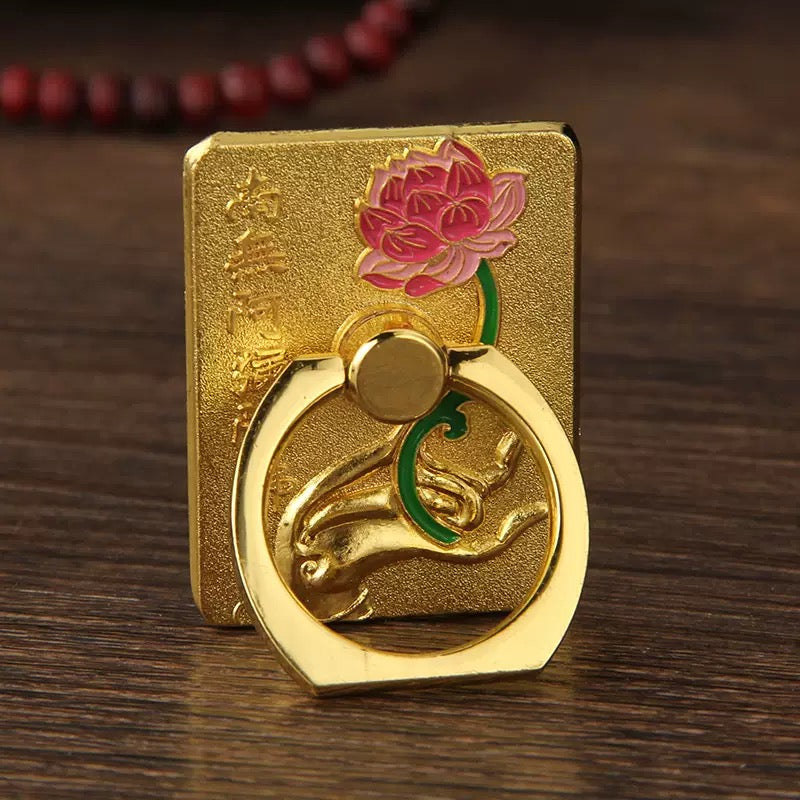 Tibetan Divine Emblem Phone Ring – 7 Auspicious Blessings Collection