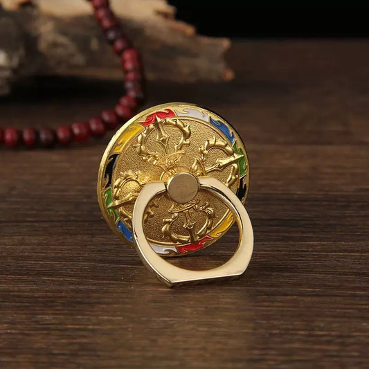Tibetan Divine Emblem Phone Ring – 7 Auspicious Blessings Collection