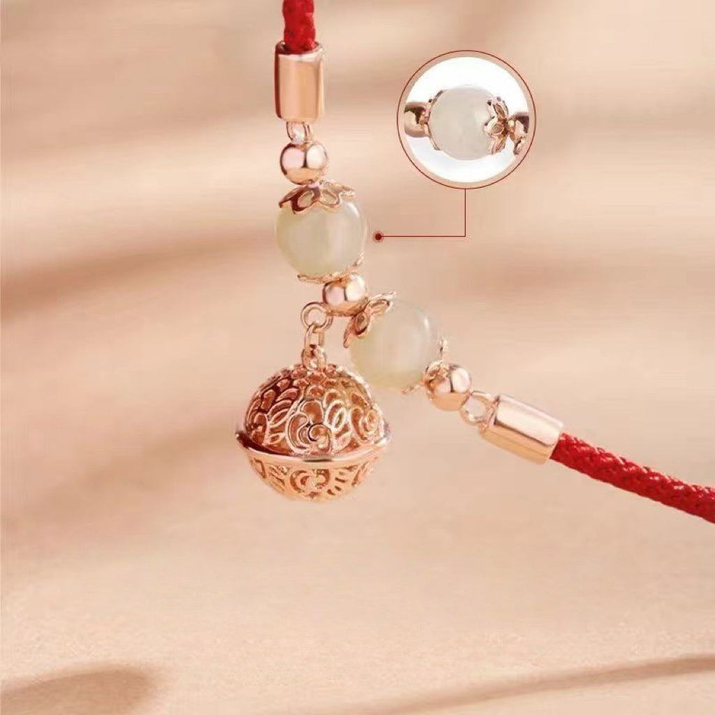 Tibetan Palace Bell Anklet โ Red Thread & Jade Charm