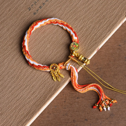 Tibetan Blessing String Bracelet – Om Mani Padme Hum & Dreamcatcher Design