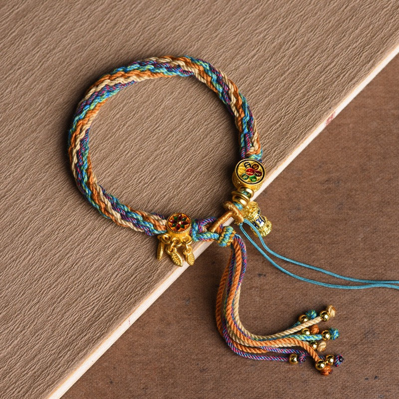 Tibetan Blessing String Bracelet – Om Mani Padme Hum & Dreamcatcher Design