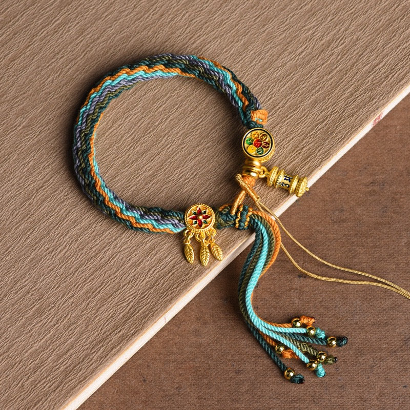 Tibetan Blessing String Bracelet – Om Mani Padme Hum & Dreamcatcher Design