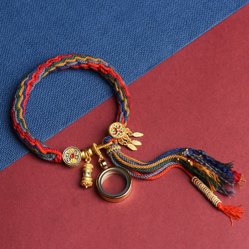 Tibetan Blessing String Bracelet – Om Mani Padme Hum & Dreamcatcher Design