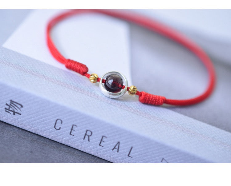 Blossom Steps Anklet – Handmade Garnet Cord for Love & Luck