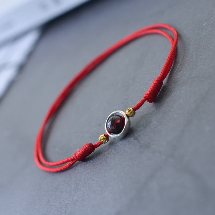 Blossom Steps Anklet – Handmade Garnet Cord for Love & Luck