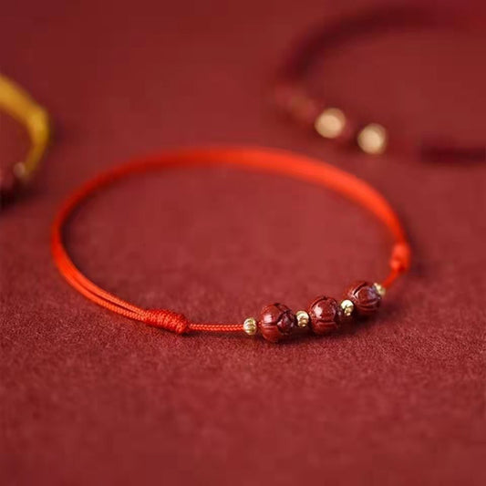 "Lotus Steps" — Handwoven Cinnabar Blessing Anklet