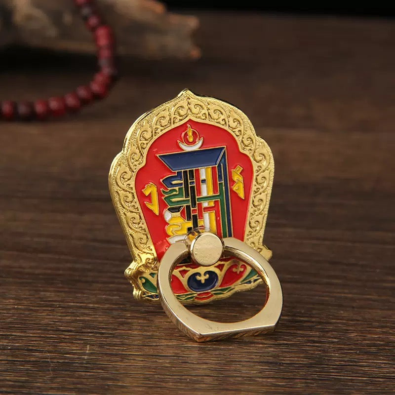 Tibetan Divine Emblem Phone Ring – 7 Auspicious Blessings Collection