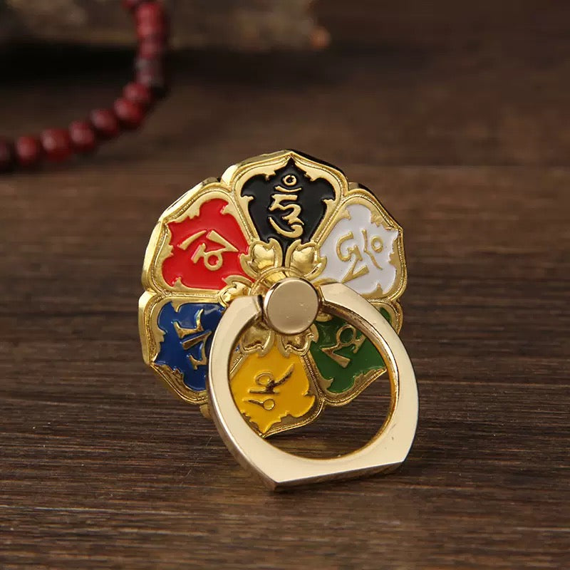 Tibetan Divine Emblem Phone Ring – 7 Auspicious Blessings Collection