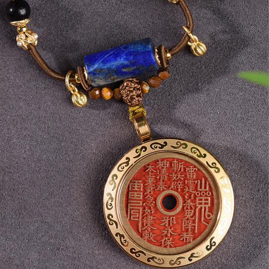 Ebony & Cinnabar Amulet Necklace – Vintage Thangka Guardian Pendant